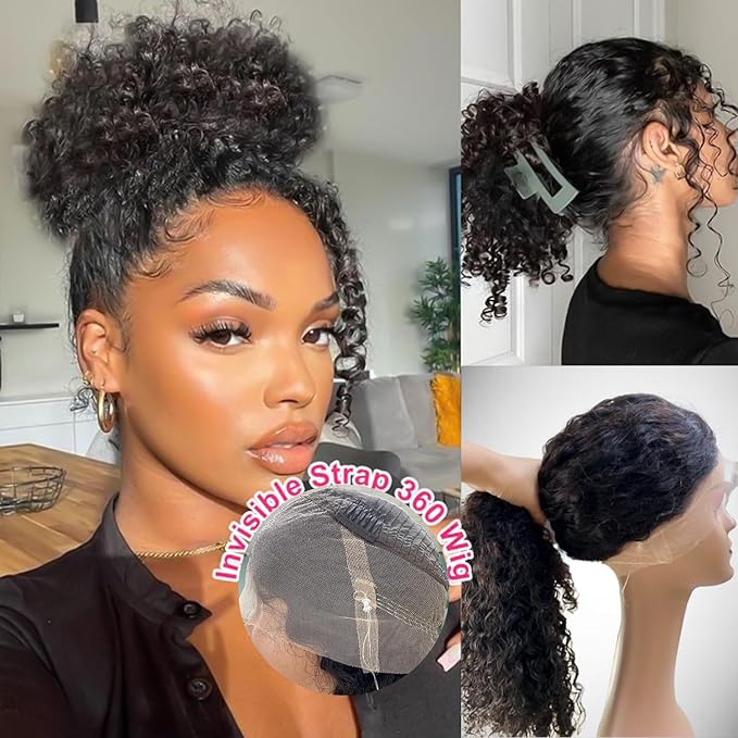 360 Glueless Wigs Human Hair 26 Inch Pre Plucked Hidden Strap Deep Wave Lace Front Human Hair Wigs With Drawstring 180 Density Wet and Wavy HD Full Lace Front Wigs Human Hair