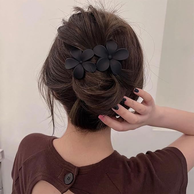 5Pcs Flower Flat Hair Clips for Women Matte Flat Hair Claw French Alligator Clips Non-Slip Cute Duck Billed Flat Claw Clips for Thick Hair for Girls, white,green,black,purple,blue