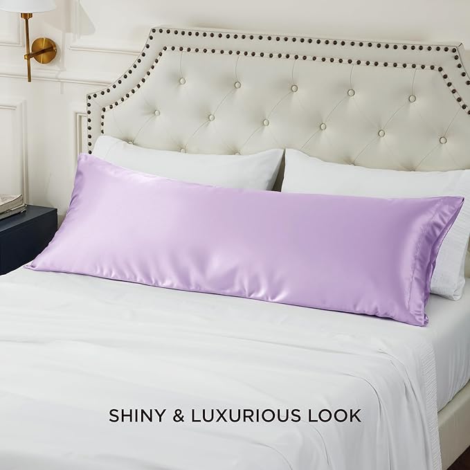 Bedsure Body Pillow Cover 20x54 Inches - Lavender Satin Similar to Silk Pillowcase for Hair and Skin, Cooling and Silky Long Body Pillow Pillowcase with Envelope Closure, Gifts for Women Men