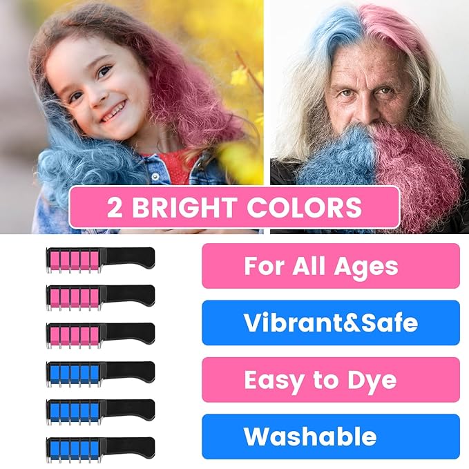 Hair Chalk for Girls - Temporary Bright Hair Color Comb for Birthday, Cosplay, Halloween, Christmas