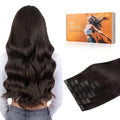 DOORES Seamless Clip-in Human Hair Extensions, Dark Brown 20 Inch 7pcs 110g, Invisi Edge Straight Hair Extensions with Skin Weft