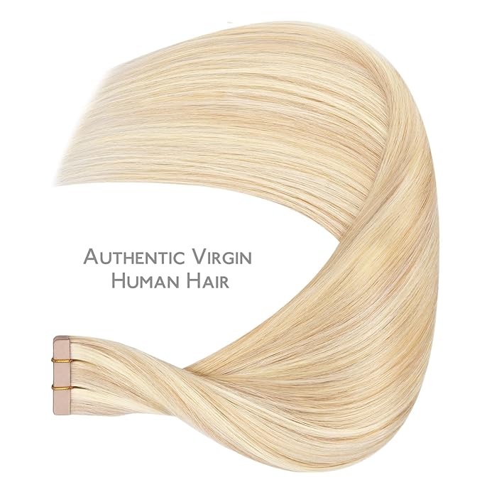 WENNALIFE Tape in Hair Extensions Human Hair Balayage Light Wheat Platinum Blonde Tape in Extensions, 10pcs 25g 18 inch Remy Invisible Tape Ins Straight Colored Soft Real Human Hair Tape in Extensions
