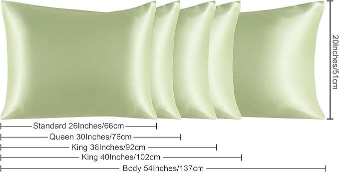 NTBAY Satin Body Pillowcase for Hair and Skin, Luxurious and Silky Pillow case with Envelope Closure, 20x54 Inches, Sage Green