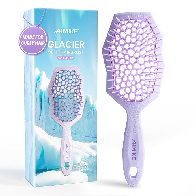 AIMIKE Glacier Detangling Brush, Pain-Free Detangler Brush for Curly Hair Wet & Dry Use, Glide Through Tangles with Ease, Vented Hairbrush for Women's 2c to 4c Curls, Purple