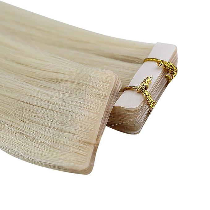 Full Shine Blonde Injection Tape in Hair Extensions 5Pcs Color 1000 Injected Tape in Extensions 22 Inch Virgin Human Hair Extensions Tape ins 12.5Gram Tape ins Human Hair Real Hair Extension for Women