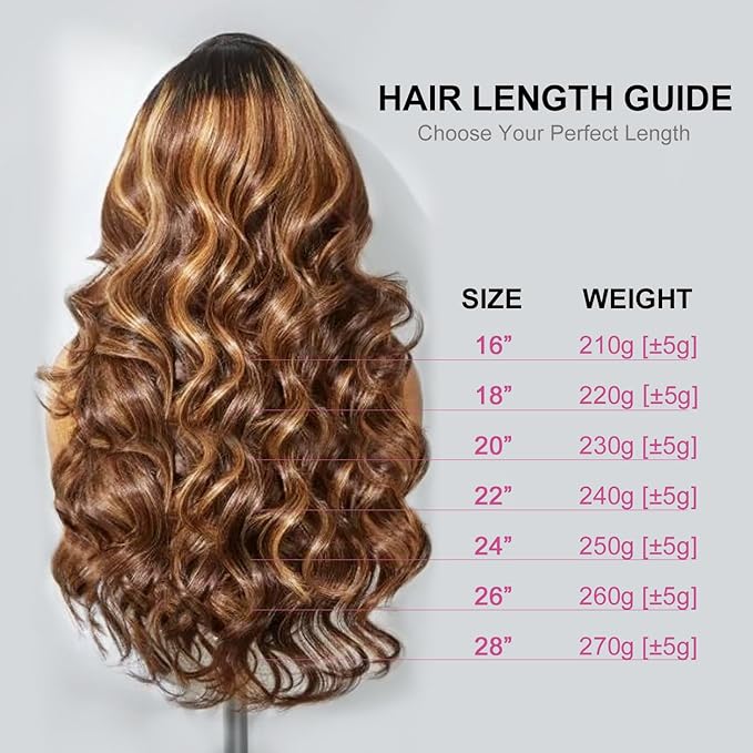 210% Density 13x6 Highlight Ombre Full Lace Frontal Wigs Human Hair 12A Body Wave Brazilian Human Hair Pre Plucked 4/27 Honey Blonde HD Glueless Transparent Lace with Baby Hair 18 Inch