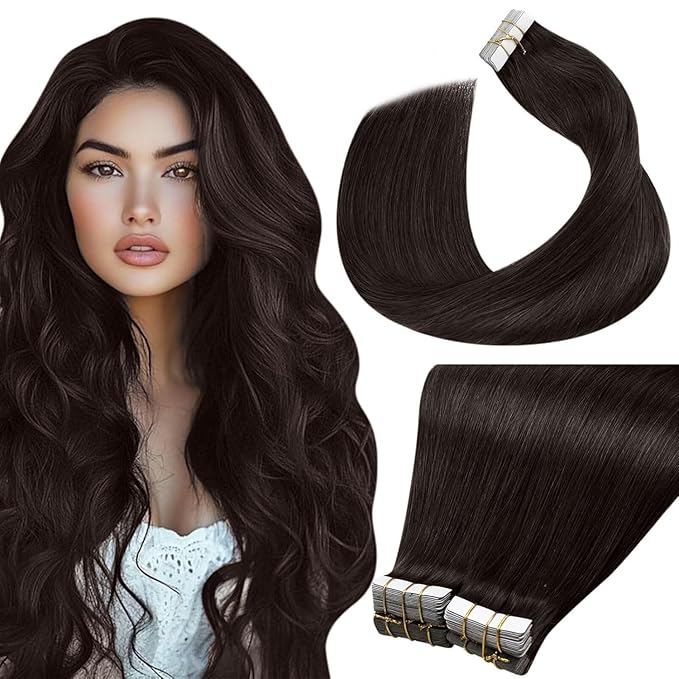 LaaVoo Human Hair Tape in Extensions Darkest Brown Tape in Hair Extensions Real Hair Tape on Hair Extensions Human Hair for Women Seamless 20inch 40pcs 100g