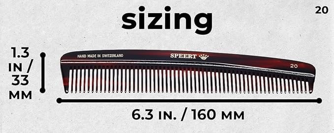 #20 Handmade Wide Tooth Comb Tortoise Havana Acetate Thick Coarse Curly Detangling Parting Grooming Teasing Hair Styling Hairdresser Barber Hairdressing Wet Dry Pocket Travel Women Men Kids
