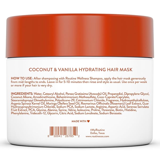 Routine Wellness Deep Conditioning Hair Mask - Bring Dry, Damaged Hair Back to Life – Hydrating Repair Treatment that Moisturizes, Strengthens & Adds Volume – Coconut & Vanilla 8oz