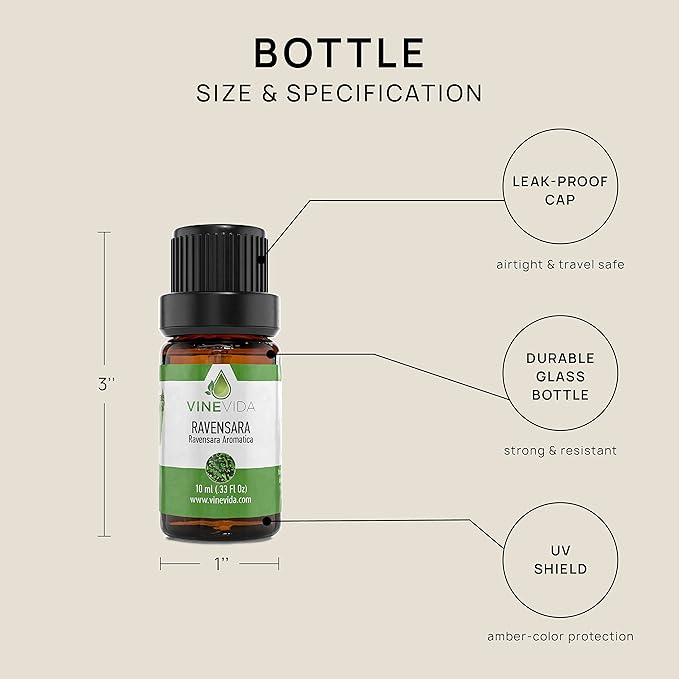 VINEVIDA Ravensara Essential Oil - Undiluted Ravensara Candle Oil Scent - DIY Candle Scents for Candlemaking - Skin-Safe 10 mL Essential Oil for Soap Making