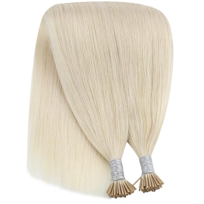 YoungSee Itip Hair Extensions Real Human Hair Blonde I Tip Extensions Platinum Blonde 18 Inch 50g Hair Extension I-Tip for Women 60s Cold Fusion Hair Extension