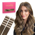 Wennalife Tape in Hair Extensions Human Hair Balayage Chocolate Brown to Caramel Blonde Tape in Extensions, 10pcs 25g 16 inch Remy Invisible Tape Ins Straight Soft Real Human Hair Tape in Extensions