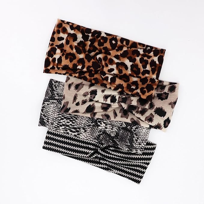 DRESHOW 8 Pack Headbands for Women Girls Vintage Leopard Headband Knotted Headwraps Criss Cross Hair Bands Accessories