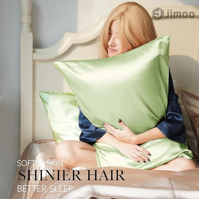 100% Mulberry Silk Pillowcase for Hair and Skin, 22 Momme Pure Natural Silk Pillow Case Both Sided with Zipper, Pillow Cover for Women Mom Men (Light Green, King 20''×36'', 1 Pack)