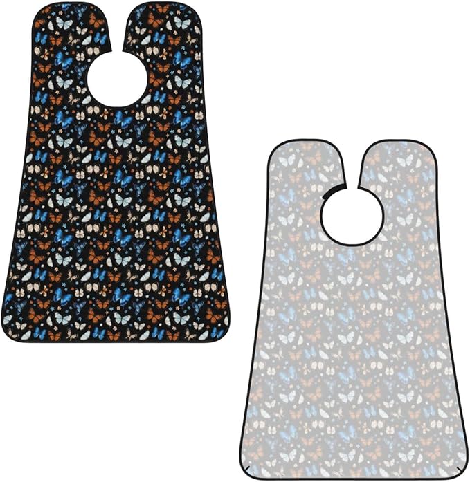Waterproof Beard Trimming Bib, Non-Stick Hair Catcher for Men Shaving, Grooming Apron for Husband Dad, Blue and Yellow Tropic Butterflies Goth Shave Bib