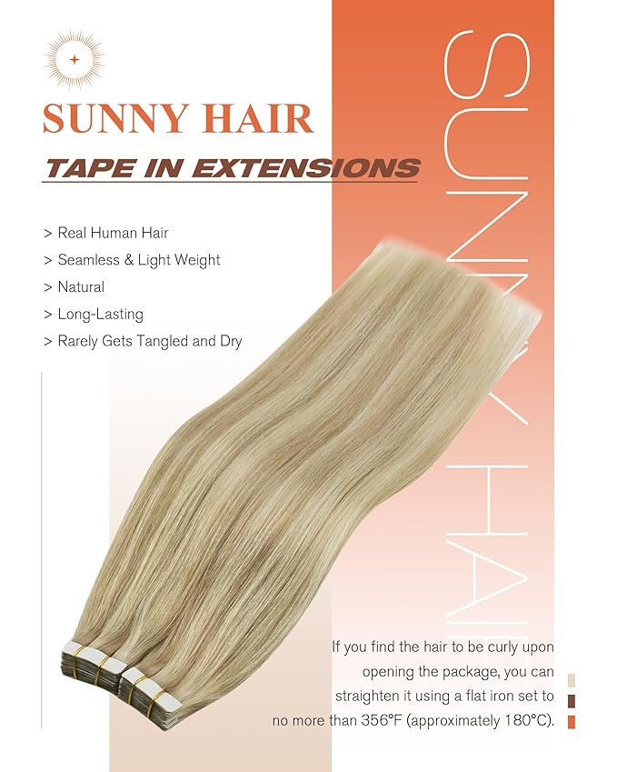 Sunny Hair Tape in Hair Extensions Human Hair Caramel Blonde mix Platinum Blonde Human Hair Tape in Extensions 12inch Hair Extensions Tape in for Women 30g 20pcs
