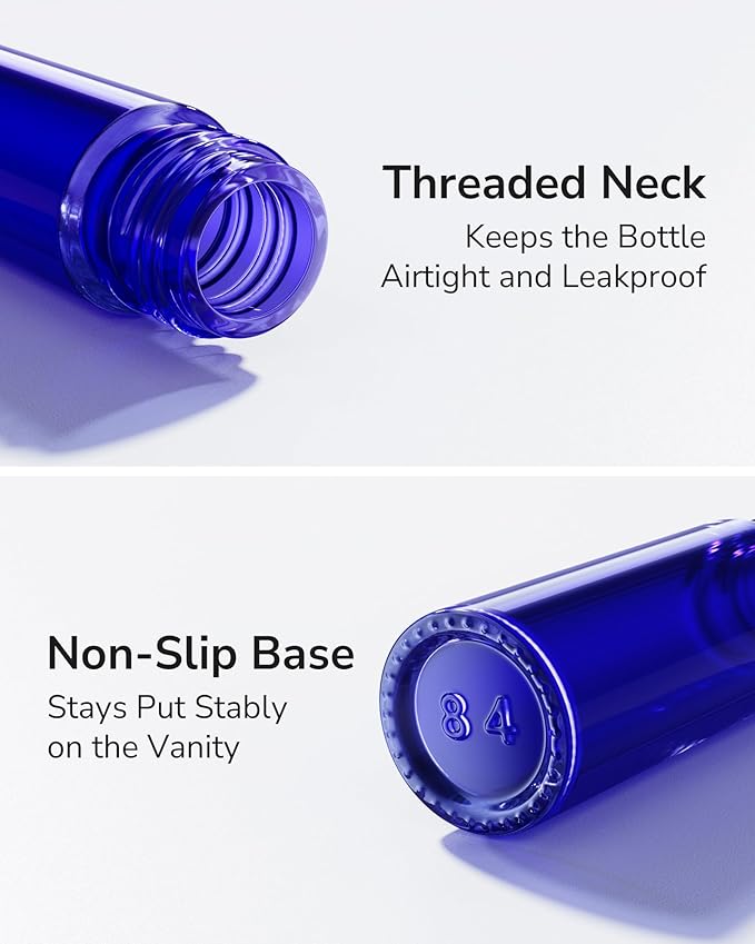 ULG Essential Oil Roller Bottles 48 Pack 10ml Cobalt Blue Glass Empty Bottles with Stainless Steel Roller Balls (10 Extra Roller Balls, 4 Openers, 4 Droppers, 48 Waterproof Labels)