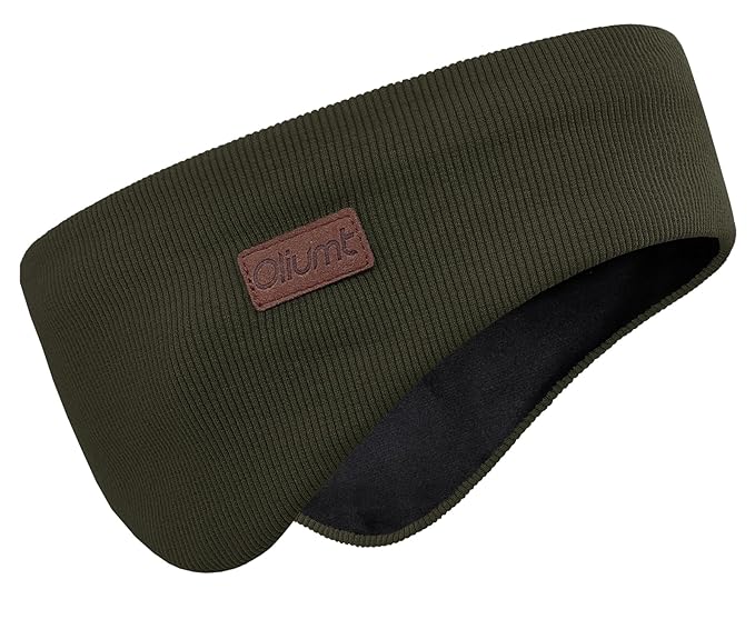 Winter Ear Warmer Headband for Men Women Double-Layer Knit Ear Muffs Cover with Fuzzy Lining for Running and Cycling (Army Green, One Size)