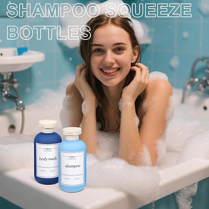 ASEVAT 6.7oz Sealed Plastic Travel Shampoo Bottles, Travel Shampoo and Conditioner Bottles Refillable, Empty Squeeze Bottle, Hand Soap Dispenser for Vacation, Gym, Home(BlueNavyGrey)
