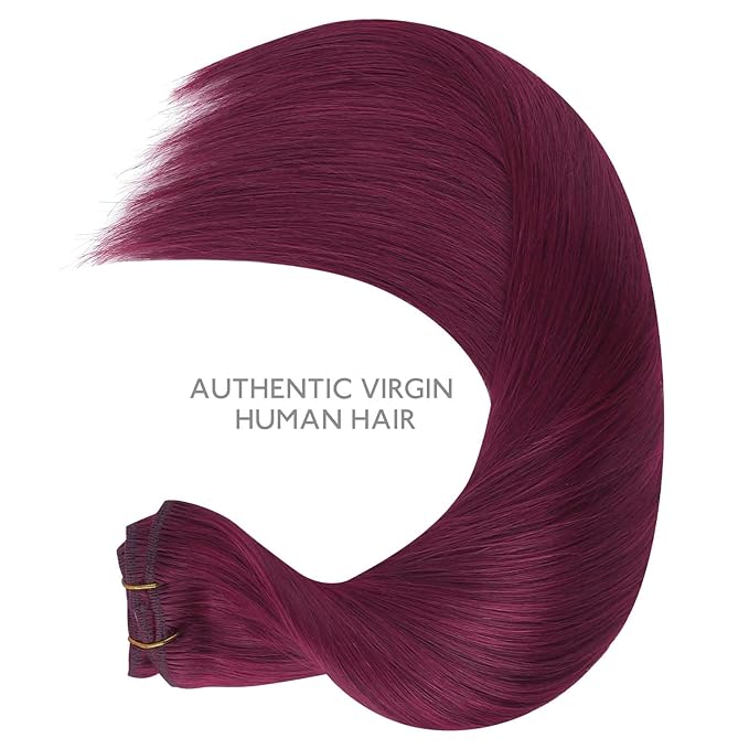 WENNALIFE Light Burgundy Human Hair Extensions - 150g 20 Inch 9pcs Thicker Clip in Set Double Weft Real Human Hair