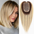 HAIRCUBE Hair Toppers 100% Real Human Hair,Ombre Blonde with Brown Highlight, 5.5"*4" MONO Large Base, 46g Hand-moven Real Human HairToppers for Women with ThinningHair