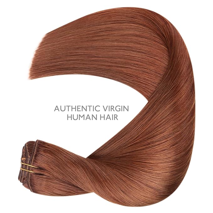 WENNALIFE Clip in Hair Extensions Real Human Hair, 24 Inch 120g 7pcs Clip in Hair Extensions Real Human Hair, Dark Auburn Copper Human Hair Clip in Extensions Remy Human Hair Extensions Clip Ins