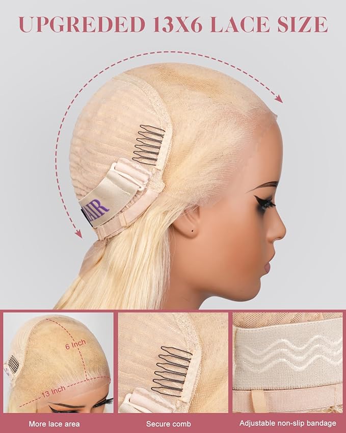 34 Inch 613 13x6 Lace Front Wig Human Hair 180 Density Blonde Wig Human Hair Body Wave 100% Real Human Hair True Length Random Dyeing No Shedding No Synthetics Triple Lifespan 3X