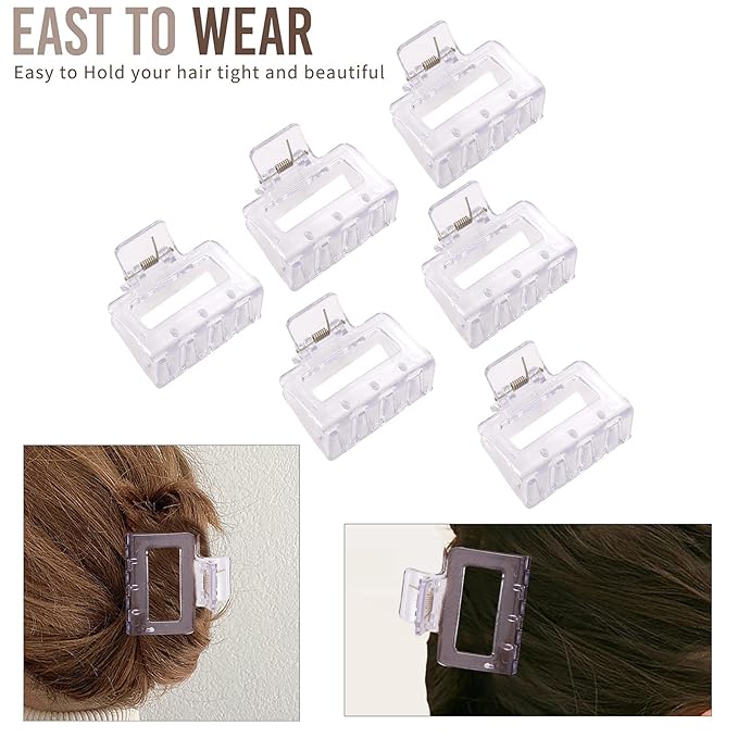 12 Pack Clear Square Claw Clips, Big and Small Neutral Rectangle Hair Claw Clips, Non-slip Matte Large Hair Clips for Women,Strong Hold jaw clip for Thick Thin Hair