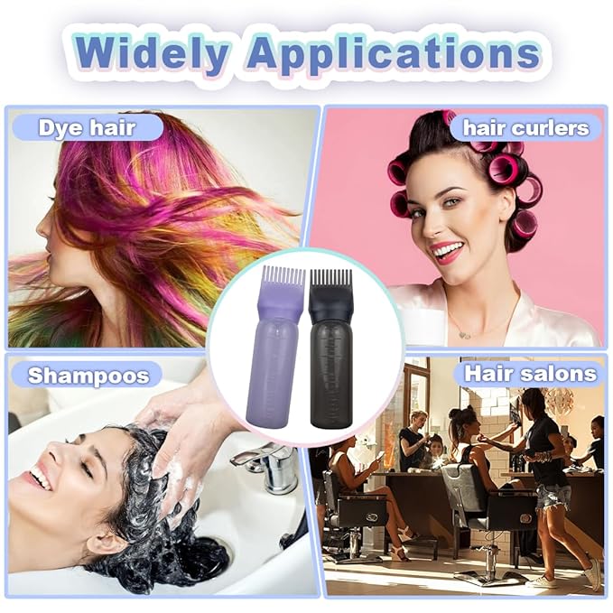 4 Pack Root Comb Applicator Bottle, Hair Oil Applicator, Oil Comb Applicator Bottle for Hair Dye Shampoos Hair Salons (Black+Purple)
