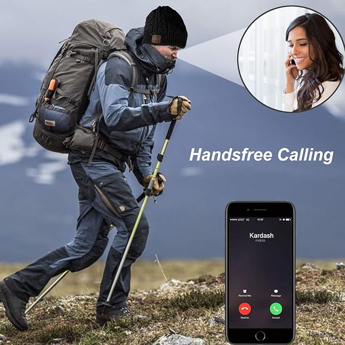 Wireless Music Hat Beanie for Men Women Wireless Headset Headphones Audio Boys Girls Winter Cap with Speaker Mic Hands Free Outdoor Sport Stereo Earphone Earpieces Warm Black