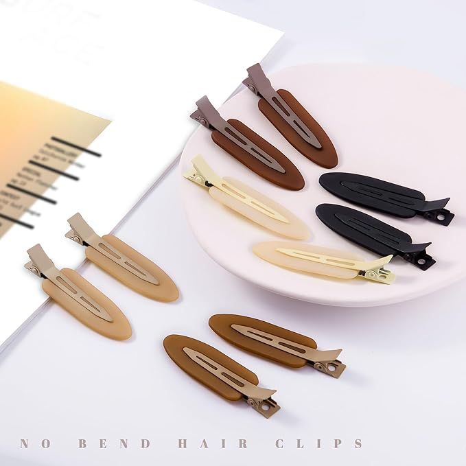 10 Pcs Creaseless No Crease No Bend Flat Hair Clips For Styling Non Slip Makeup Clips For Women Salon Hairstyle,Matte Black Brown Beige
