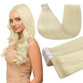 Full Shine Tape in Hair Extensions Color 60 Blonde Machine Remy Injected Tape in Extensions Double Sided Insert Seamless Invisible Human Hair for Women 16 Inch 20 Pcs 40 Grams Add Volume