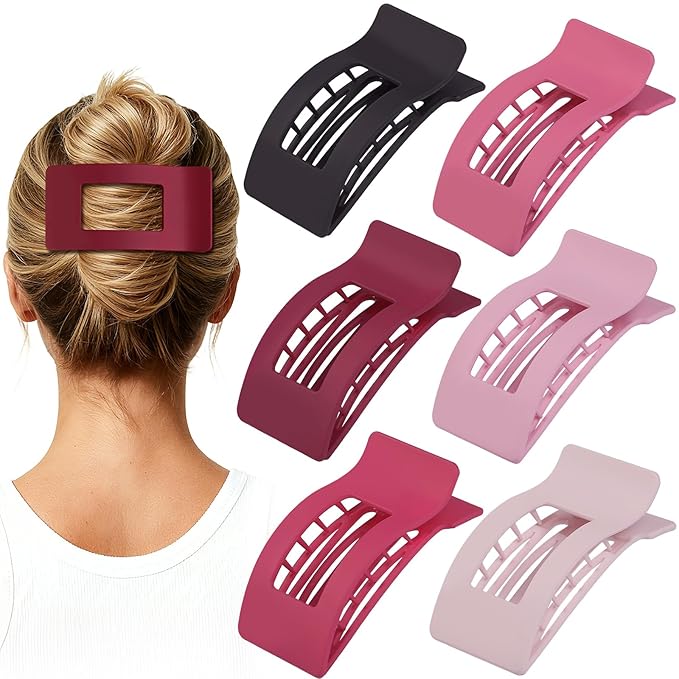 French Flat Hair Clips for Women 6pcs Hair Claw Clips for Thick or Thin Hair Matte Claw Clips for Girls Barrettes Non-Slip Strong Hold Hair Accessories for Women (Pink Purle)