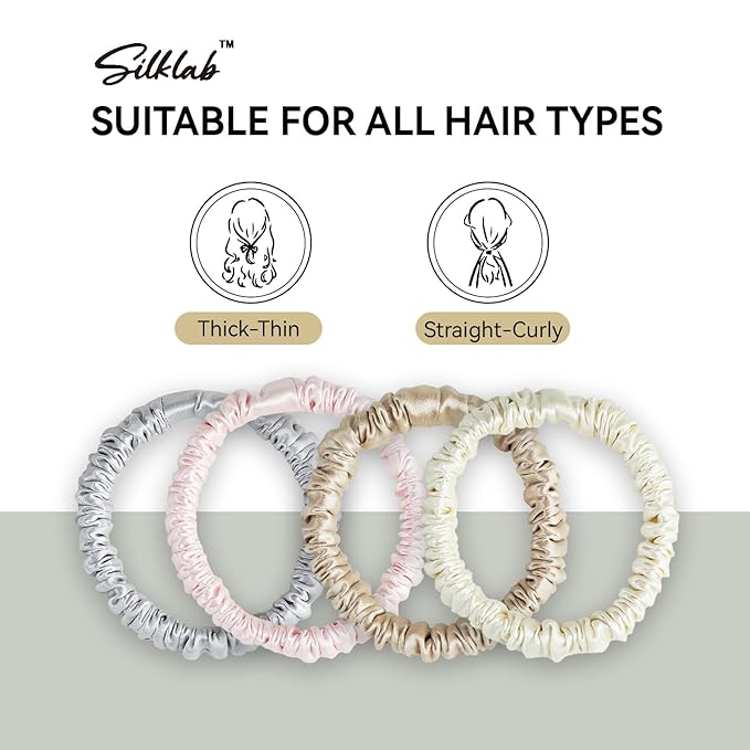 22 Momme 100% Mulberry Silk Scrunchies (2 Pack, Cream White), Well-Hold Elastic for No-Damage, 6A, Soft Hair Ties, Reduces Frizz & Breakage, OEKO-TEX Certified