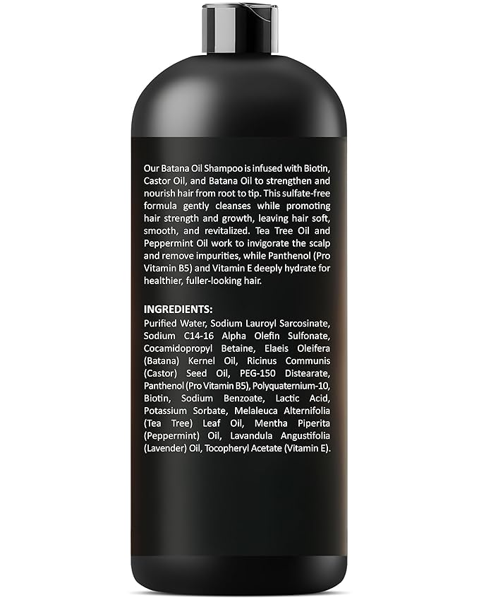 Batana Oil Shampoo | 16 fl oz | with Biotin & Tea Tree | Moisturizing, Strengthening & Nourishing Formula | Promotes Hair Growth and Thickness