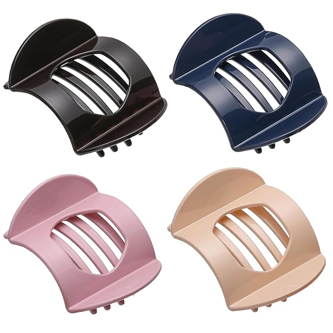4 PCS Flat Claw Clips, Round Large Flat Hair Clips for Women,French Strong Hold Hair Barrettes for Thick Thin Hair(Bright Colors)