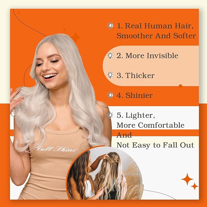 Full Shine Human Hair Extensions Tape in 16Inch Invisible Remy Tape in Hair Extensions Double Sided Adhesive Color 1000 Blonde Silky Straight Real Human Hair Tape ins Human Hair 50G 20Pcs for Wedding