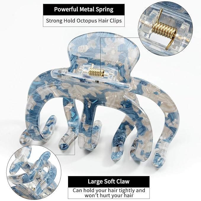 Extra Large Octopus Hair Clips for Women - Ideal Gift Cute & Stylish Claw Clips for Thick Hair, Non-slip Strong Hold Jaw Barrettes Unbreakable Jumbo Octopus Hair Clamps Accessories - 3 PCS