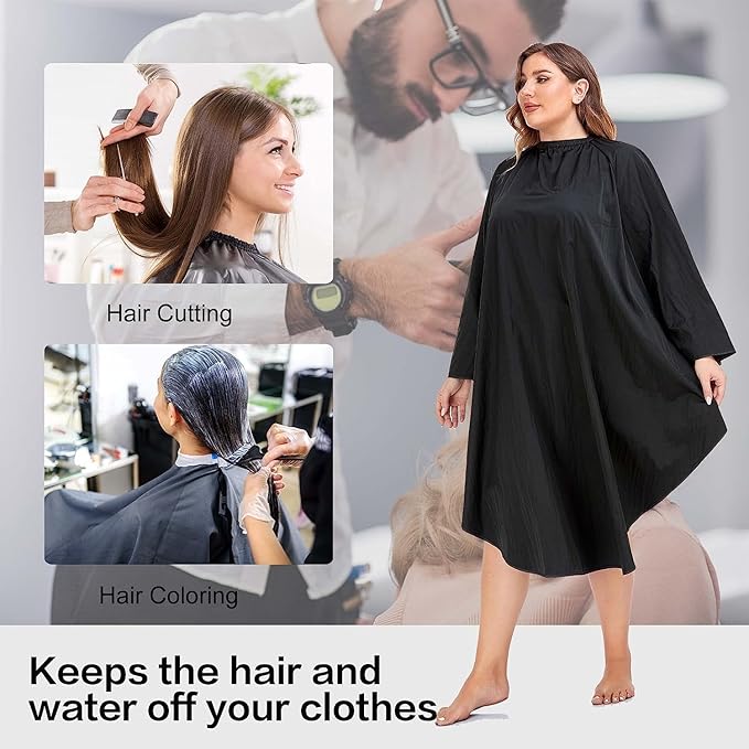 PERFEHAIR Professional Salon Client Hair Cutting Cape Gown, Barber Haircut Cape with Sleeves - Black