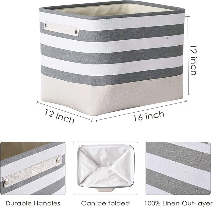 TheWarmHome Extra Large Cube Storage Bins Baskets for Organizing, Sturdy Fabric Storage Basket Cube W/Handles, Decorative Foldable Storage Baskets for Shelves Closet Nursery Toy (3 Pack 16×12×12inch)