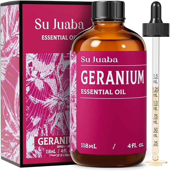 SU JUABA Geranium Essential Oil 4 Oz, 100% Pure & Natural Aromatherapy Oil for Diffuser, Skin Care, Hair & Massage - 118ML