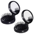 2pcs Folding Travel Mirror Hair Brushes Round Mirror Pocket Hair Brush Portable Mini Pop Up Hair Brushes for Women Girls Wet and Dry Hair (Black)