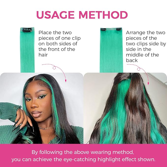 Lashey Clip in Hair Extensions Real Human Hair Green 4pcs 50g Seamless Clip in Hair Extensions Human Hair 22 Inch Long Straight Hair