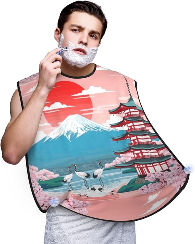 Professional Beard Bib, Non-Stick Hair Catcher Apron Waterproof, Shaving Grooming Essential for Men Dad, Japanese Blossom Mountain Cherry Flower Shave Bib