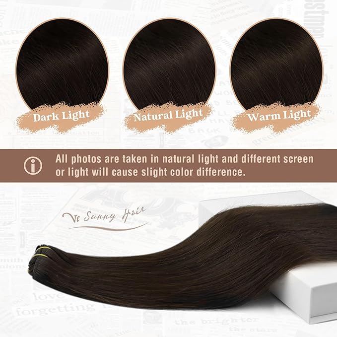 Ve Sunny Clip in Human Hair Extensions, Clip on Hair Extensions for Women, Dark Brown Clip in Hair Extensions Long Straight Hair Extensions 7pcs 120g 24inch