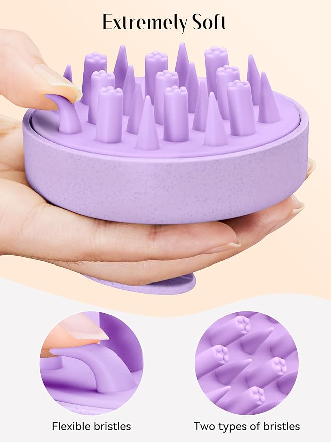 HEETA Hair Scalp Massager for Hair Growth, Shampoo Brush, Scalp Scrubber Exfoliator with Soft Silicone Bristles for Dandruff Removal to Relieve Stress, Wet Dry Use Updated Material, Purple