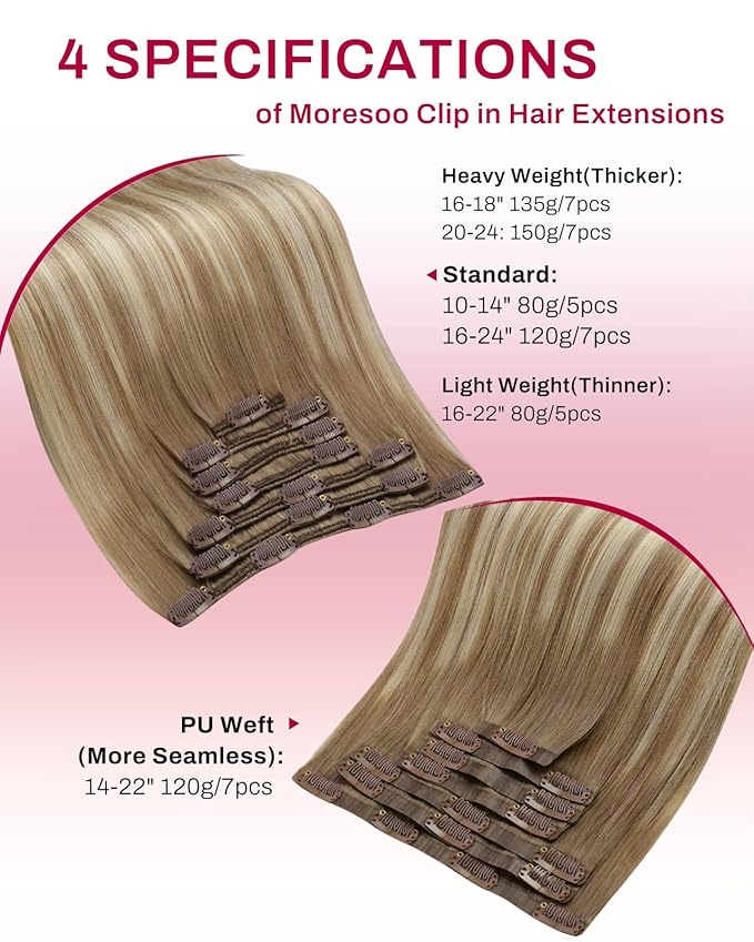 Moresoo Seamless Extensions Clip in Human Hair Light Brown Ombre Golden Blonde Seamless Balayage Clip in Hair Extensions Human Hair 7pcs/120g 22inch