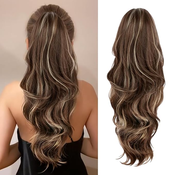 Ponytail Extension, 26 Inch Drawstring Ponytail Extension for Women Long Wavy Layered Pony Tails Hair Extensions Synthetic Clip in Ponytail Hairpiece for Women(8/24)