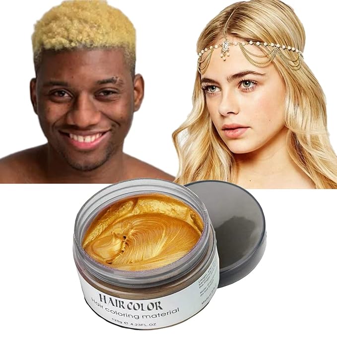 Temporary Hair Color Wax, 4.23 Ounces Blonde Gold Hair Spray, Hair Color Spray, Natural Washable Hair Wax Color,Kids Temporary Hair Dye Clays for Christmas Parties,Role Playing,Cosplay,Halloween(Gold)