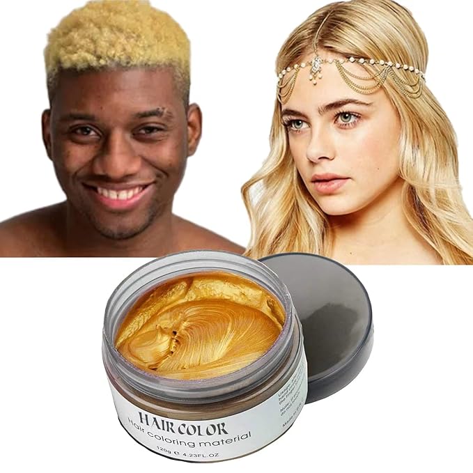 Temporary Hair Color Wax Dye,Hair Spray Color, Gold Hair Wax Color, Kids Temporay Hair Wax Dye Ash for Halloween Cosplay,Party,Masquerade (Gold, 120g)
